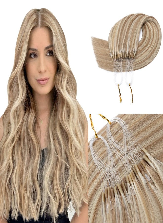S-noilite Micro Link U Tip Hair Extensions Human Hair Golden Brown Highlight Bleach Blonde K Tips Hair Extensions Human Hair Keratin U Tip Hair Extensions Straight 18 Inch 50 Strands 50g - Image 1