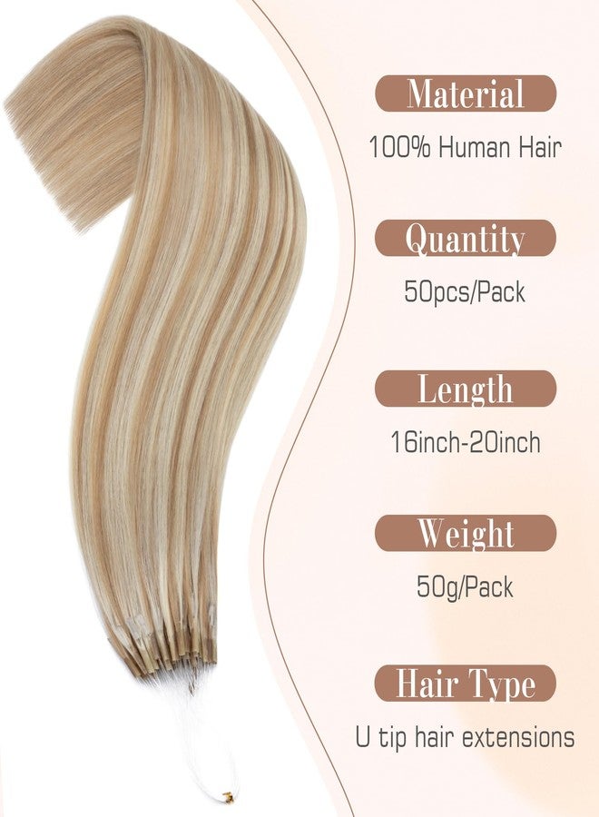 S-noilite Micro Link U Tip Hair Extensions Human Hair Golden Brown Highlight Bleach Blonde K Tips Hair Extensions Human Hair Keratin U Tip Hair Extensions Straight 18 Inch 50 Strands 50g - Image 2