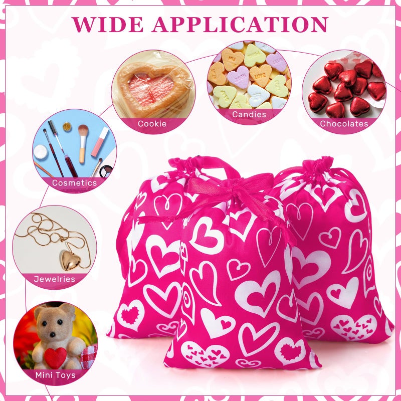 Aliceset 50 Pcs Valentine's Day Heart Gift Bags with Drawstring 5 x 7 Inch Lover Drawstring Satin Bags Jewelry Pouches for Wedding Baby Shower Party Favors DIY Craft - Image 3