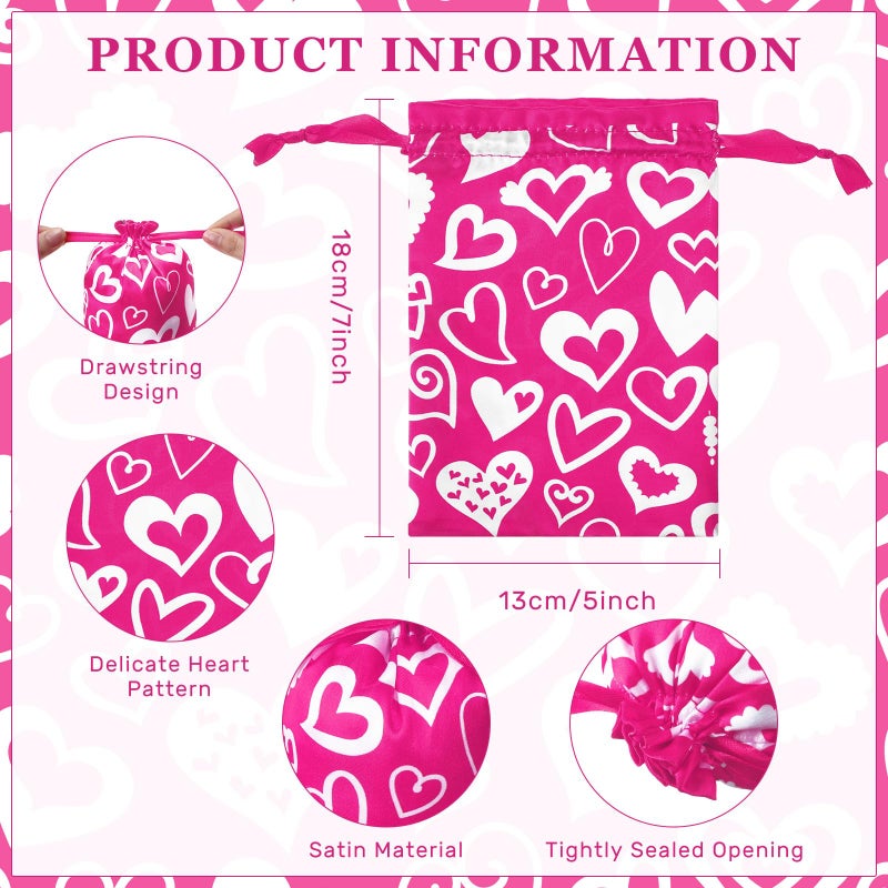 Aliceset 50 Pcs Valentine's Day Heart Gift Bags with Drawstring 5 x 7 Inch Lover Drawstring Satin Bags Jewelry Pouches for Wedding Baby Shower Party Favors DIY Craft - Image 2