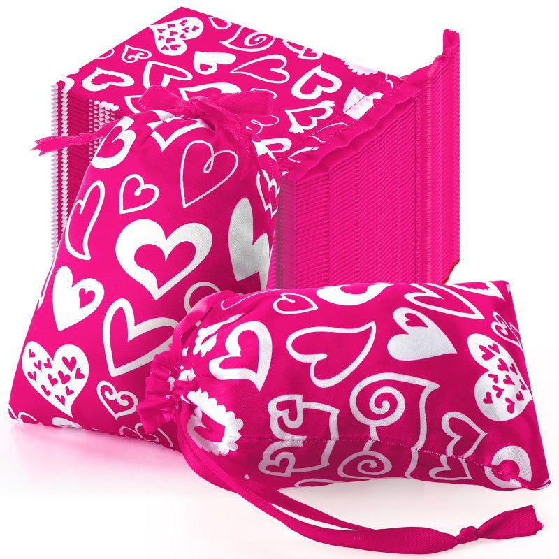 Aliceset 50 Pcs Valentine's Day Heart Gift Bags with Drawstring 5 x 7 Inch Lover Drawstring Satin Bags Jewelry Pouches for Wedding Baby Shower Party Favors DIY Craft - Image 1