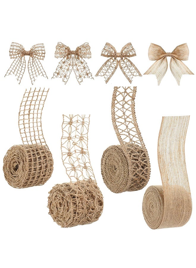 Lemon 4 Rolls Burlap Ribbon Natural Jute Burlap Lace,  Wrapping Ribbon for Crafts, Big Bows,  Wreaths, Outdoor Decoration, Gift Wrapping, Party DIY Home Decor - Image 1