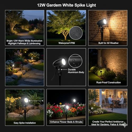 Nortek Shanaya 12W Warm White LED Garden Spike Light for Garden | Waterproof Outdoor Light | Aluminium Body (Pack of 1) - Image 5