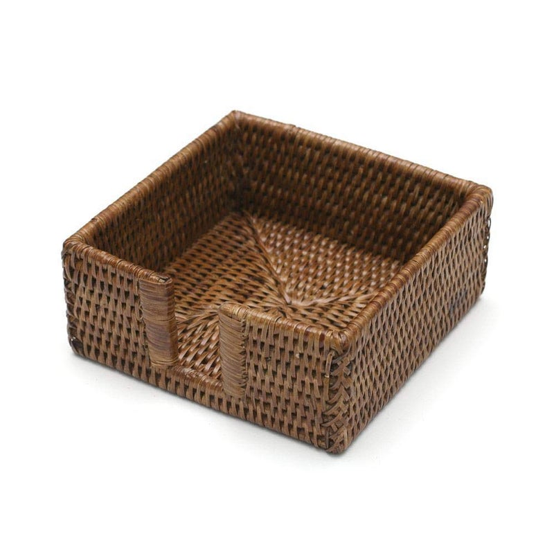 Caspari Rattan Cocktail Napkin Holder in Dark Natural Brown 1 Each