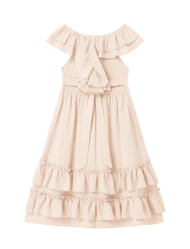 AWIBMK Mother Daughter Matching Boho Mommy and Me Dress Summer Casual Off Shoulder Smocked Tiered A-Line Maxi Dress Apricot 3-4 Years - Image 3