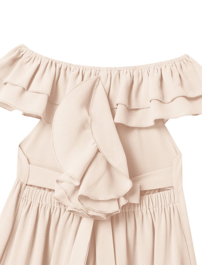 AWIBMK Mother Daughter Matching Boho Mommy and Me Dress Summer Casual Off Shoulder Smocked Tiered A-Line Maxi Dress Apricot 3-4 Years - Image 5