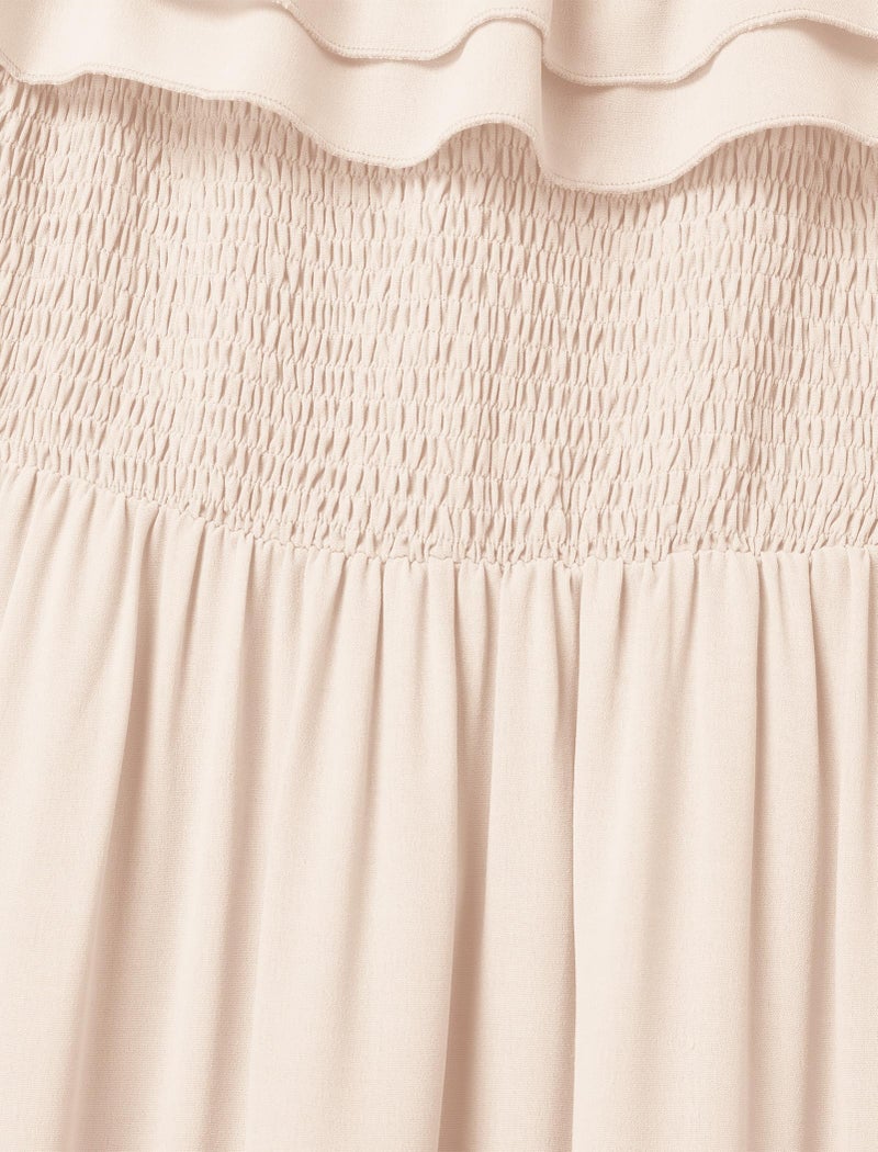 AWIBMK Mother Daughter Matching Boho Mommy and Me Dress Summer Casual Off Shoulder Smocked Tiered A-Line Maxi Dress Apricot 3-4 Years - Image 4