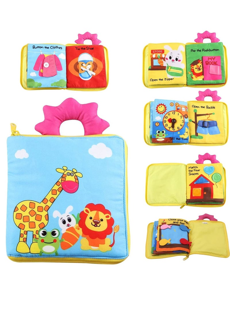 SYOSI Montessori Activity Quiet Book - Travel Toy Cloth Book for Toddlers - 10 Topics, Activities for Early Learning How to Basic Life Skills for Toddlers, Interactive Book for Busy Boys and Girls (Yellow) - Image 1