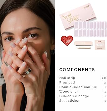 NAILOG Semi Cured Gel Nail Strips 20 Extra Long Stickers Glossy Long Lasting Soft Gel Finish Wrap Pink Moonlight - Image 5