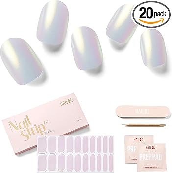 NAILOG Semi Cured Gel Nail Strips 20 Extra Long Stickers Glossy Long Lasting Soft Gel Finish Wrap Pink Moonlight - Image 1