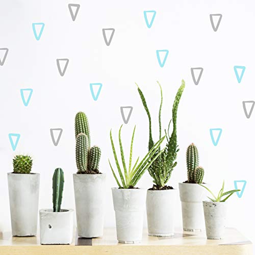 The Boho Design Hand Drawn Transparent Triangle Wall Decals Peel and Stick for Kids, Baby Bedroom Nursery and Living Room. 60 pcs Vinyl Wall Stickers Decor (Grey&Blue) - Image 1