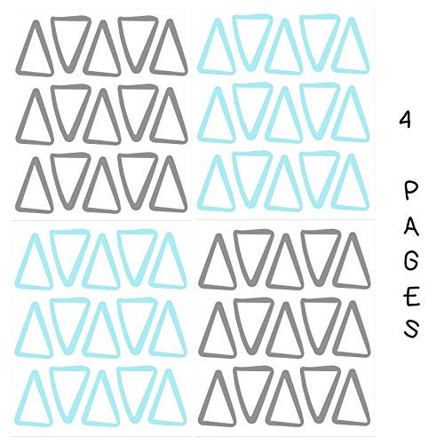 The Boho Design Hand Drawn Transparent Triangle Wall Decals Peel and Stick for Kids, Baby Bedroom Nursery and Living Room. 60 pcs Vinyl Wall Stickers Decor (Grey&Blue) - Image 3