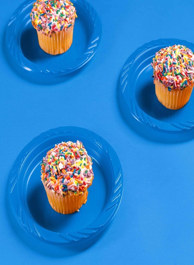 Munfix 6 Inch Blue Plastic Plates 100 Bulk Pack - Disposable Cake Plates for Dessert & Appetizers, BBQ, Party, Travel and Events, Microwavable Recyclable - Image 3