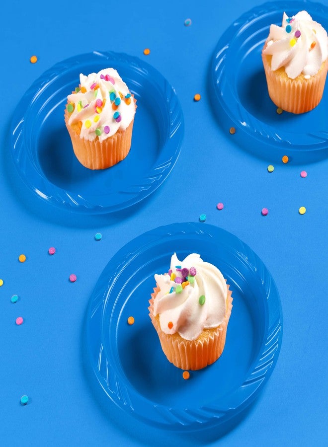 Munfix 6 Inch Blue Plastic Plates 100 Bulk Pack - Disposable Cake Plates for Dessert & Appetizers, BBQ, Party, Travel and Events, Microwavable Recyclable - Image 4