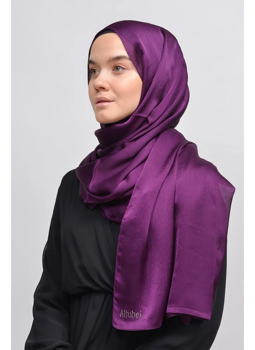 Altobeh Janjan Shiny Satin Textured Hijab Evening Dress Chiffon Shawl-Dark Indigo