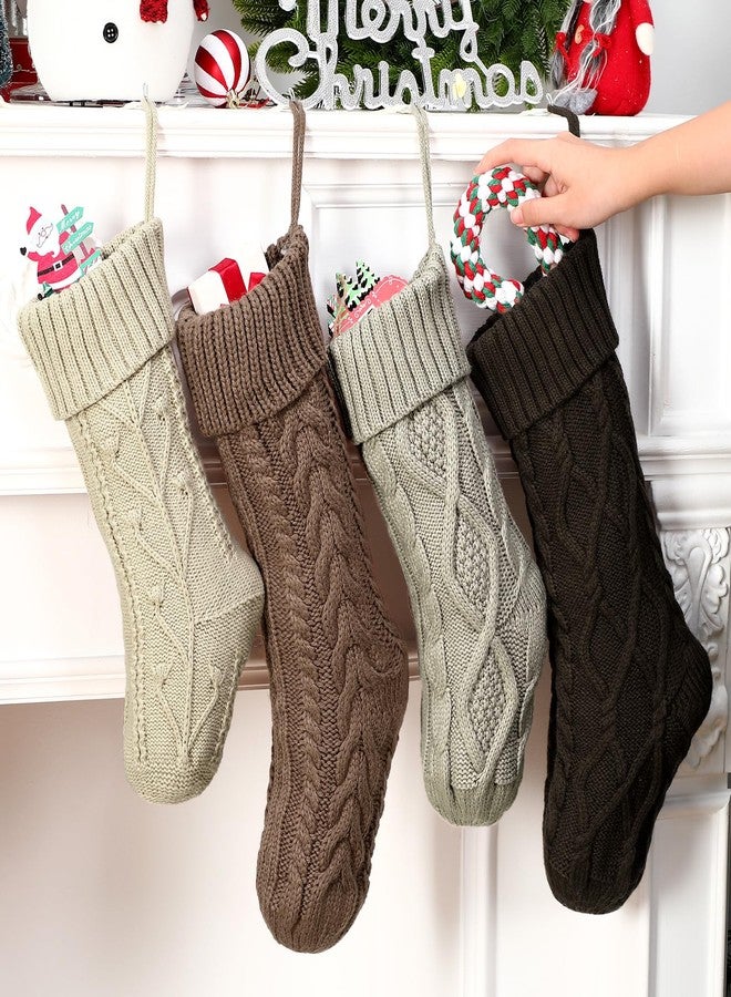 Skicuff مجموعة جوارب عيد الميلاد المحايدة من Skicuff، 8 قطع، مقاس 18 بوصة، لون بني داكن، بنمط ريفي بوهيمي، جوارب محبوكة بنمط كابلات، مع بطاقات خشبية لتزيين رف المدفأة في العطلات العائلية - Image 3