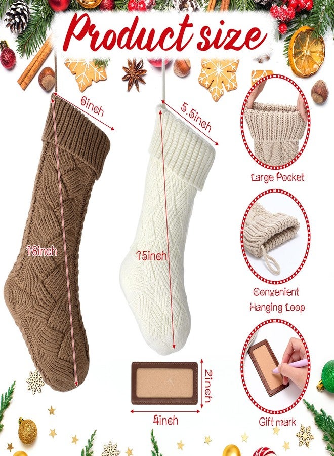 Skicuff مجموعة جوارب عيد الميلاد المحايدة من Skicuff، 8 قطع، مقاس 18 بوصة، لون بني داكن، بنمط ريفي بوهيمي، جوارب محبوكة بنمط كابلات، مع بطاقات خشبية لتزيين رف المدفأة في العطلات العائلية - Image 5