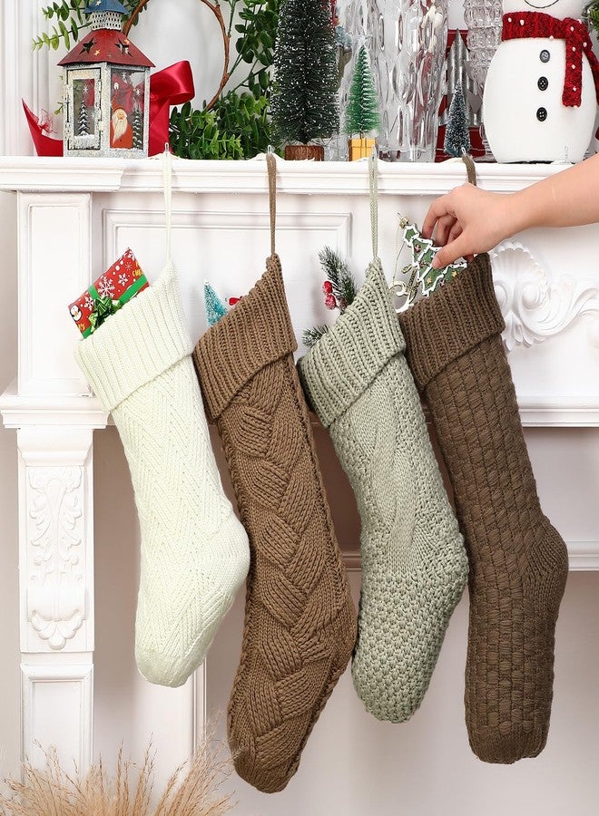 Skicuff مجموعة جوارب عيد الميلاد المحايدة من Skicuff، 8 قطع، مقاس 18 بوصة، لون بني داكن، بنمط ريفي بوهيمي، جوارب محبوكة بنمط كابلات، مع بطاقات خشبية لتزيين رف المدفأة في العطلات العائلية - Image 4