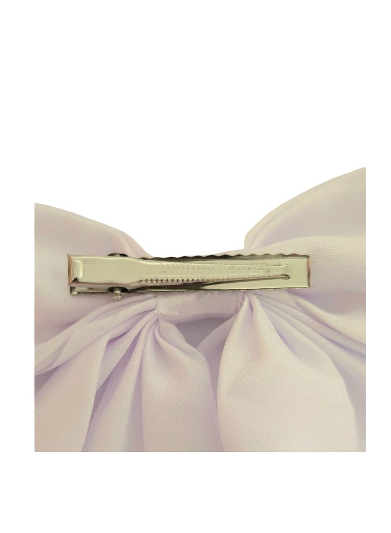Satin Single Layered Off White Hair Bow Barrette - Image 2