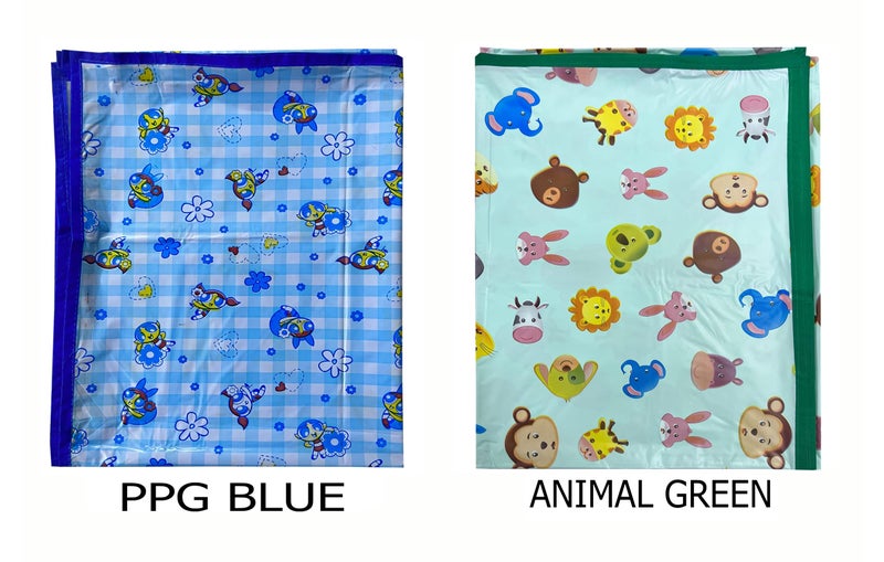 EcoSoft Plastic Sheet,PVC Sheet for Kids,Rubber Sheet for Babies,Bed Wetting Protector(90 x 135 cm) (Blue PPG & Green Animal) - Image 3