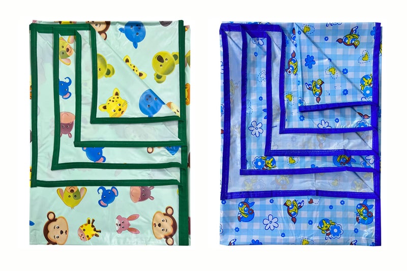 EcoSoft Plastic Sheet,PVC Sheet for Kids,Rubber Sheet for Babies,Bed Wetting Protector(90 x 135 cm) (Blue PPG & Green Animal) - Image 1
