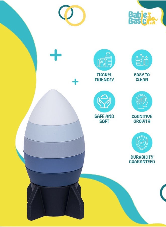 Babies Basic Silicone Stacking Toy For Babies/Kids, Rocket Shape, Bpa Free 100% Safe - Rocket  - Image 3