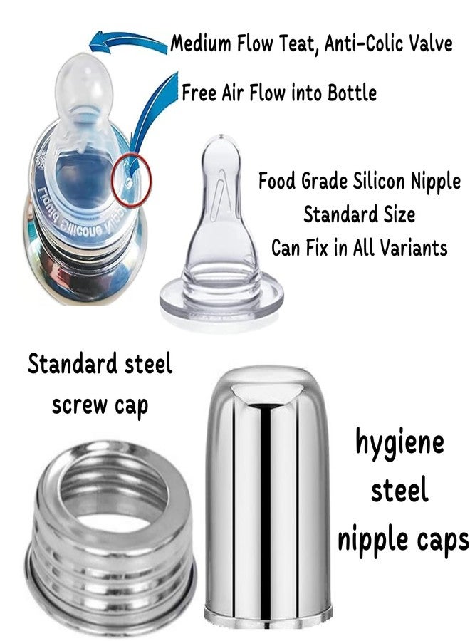 PGD Premium Deluxe Design Stainless Steel Baby Feeding Bottle with Paladai Feeder Spoon, Cleaning Brush Set, Extra Sipper and Nipple for Milk/Water Feeding (Deluxe 350ml Basic Combo) - Image 3
