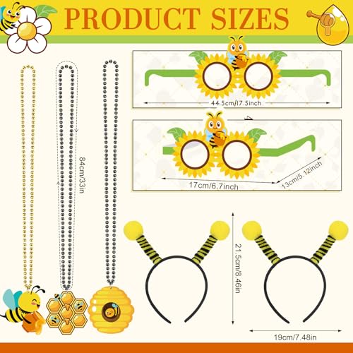 Kingdder 36 Pcs Bee Party Supplies 12 Bee Honeycomb Sunflower Beaded Necklaces 12 Headbands 12 Touchdown Paper Glasses Prop Accessories for Spring Birthday Party Photo Booth Props Summer Decorations - Image 5