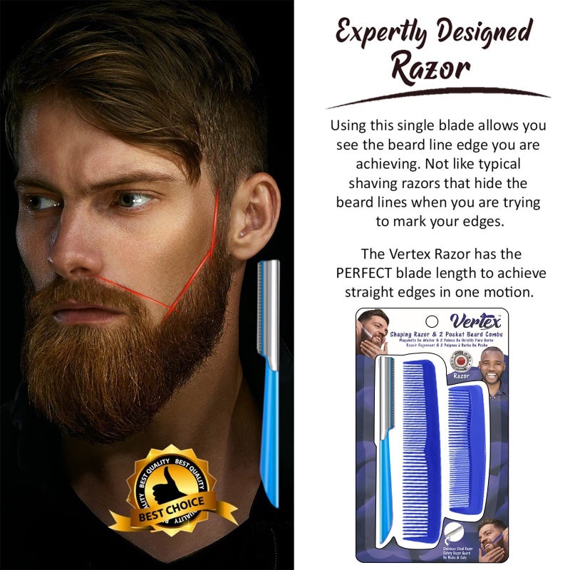 VERTEX Pocket Beard and Mustache Grooming Comb for Men - Travel-Friendly Shaping Tool with Stainless Steel Straightener for Trimming and Edging Goatees and Facial Hair - Image 2