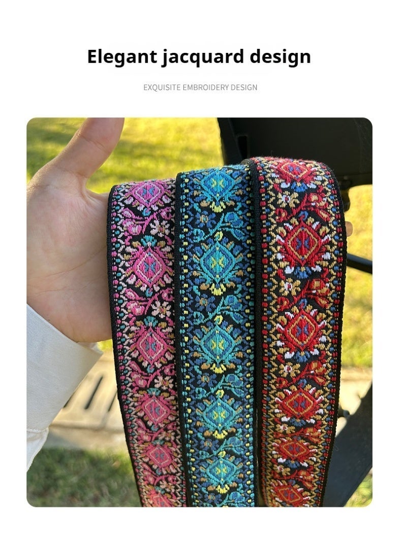 Vintage Jacquard Camera Strap - Pure Cotton, Leather Trim, Adjustable Neck Strap for DSLR/Mirrorless Cameras, Compatible with All Major Brands (Blue/Red Pattern) - Image 3