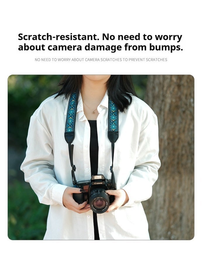 Vintage Jacquard Camera Strap - Pure Cotton, Leather Trim, Adjustable Neck Strap for DSLR/Mirrorless Cameras, Compatible with All Major Brands (Blue/Red Pattern) - Image 5