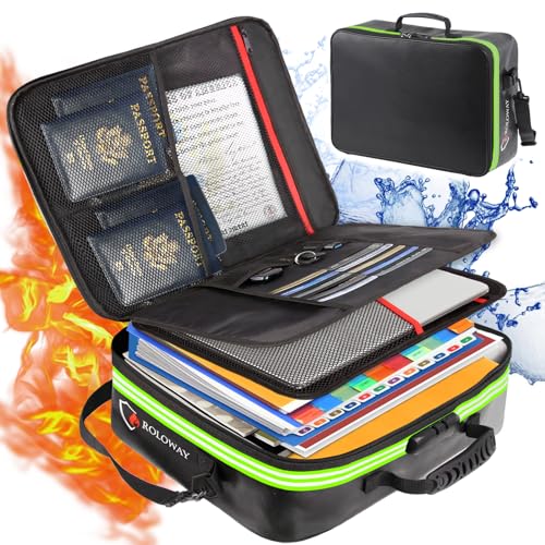 ROLOWAY Fireproof Document Bag with Lock & Reflective Strip (17 x 11.8 x 5 inch), Important Document Storage Bag with Multi-Layer File Organizers (Black) - Image 1