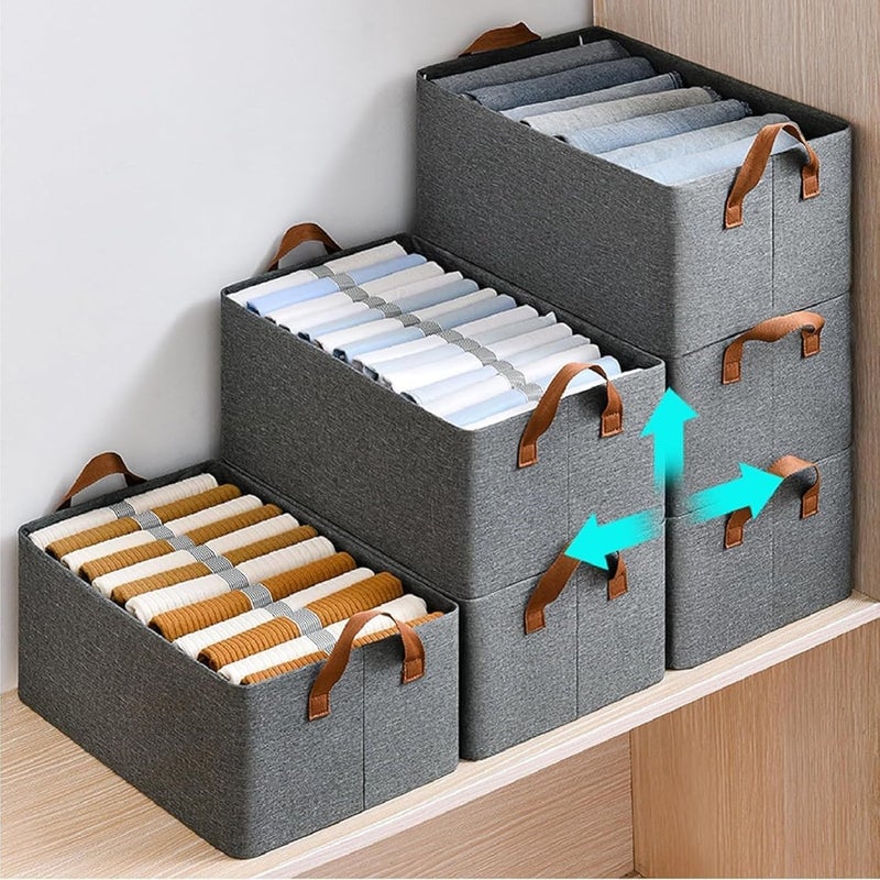 VONITY 6pcs Clothes Organizer Box With Handles Drawer Clothes Organizer Foldable Washable Wardrobe Cabinet Storage Box For Jeans Wardrobe For Storage Clothes Pack Of 6 - Image 2