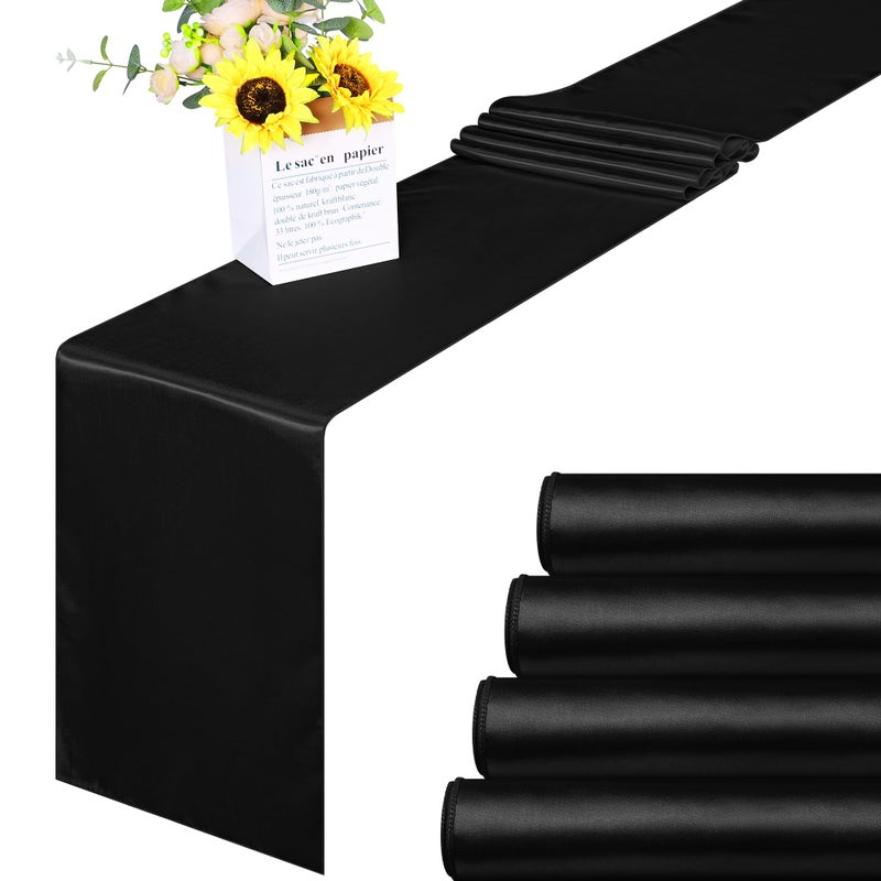 Aneco 4 Pack Satin Table Runner 12 x 108Inch Long Bright Silk and Smooth Fabric Party Table Runner for Wedding Banquet Party DecorationBlack