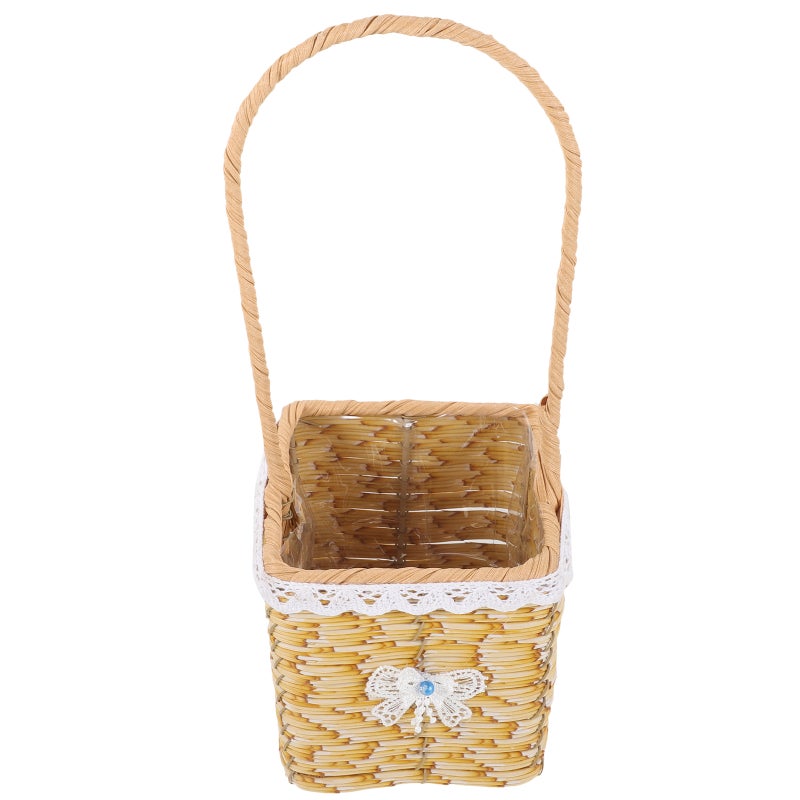 Wicker Woven Basket Flower Storage Basket Hand Woven Storage Holder With Handle Accessories Random - Image 1