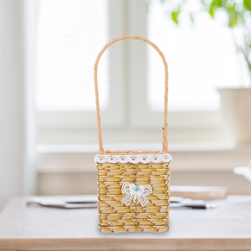 Wicker Woven Basket Flower Storage Basket Hand Woven Storage Holder With Handle Accessories Random - Image 4