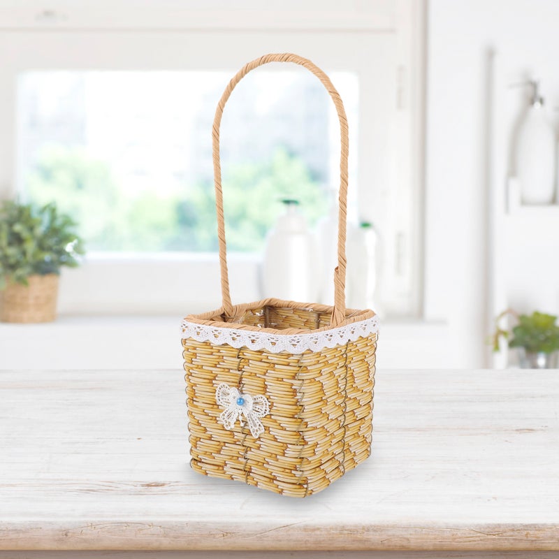 Wicker Woven Basket Flower Storage Basket Hand Woven Storage Holder With Handle Accessories Random - Image 3
