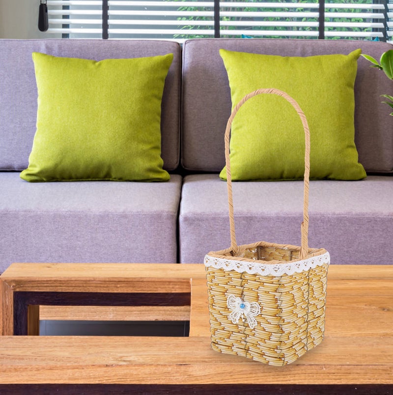 Wicker Woven Basket Flower Storage Basket Hand Woven Storage Holder With Handle Accessories Random - Image 5