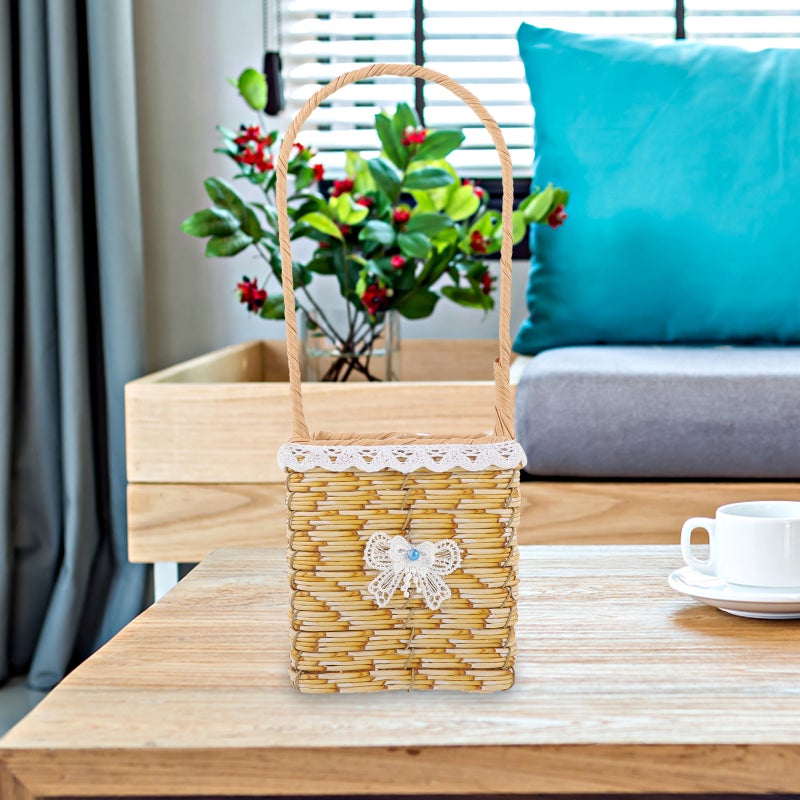 Wicker Woven Basket Flower Storage Basket Hand Woven Storage Holder With Handle Accessories Random - Image 2