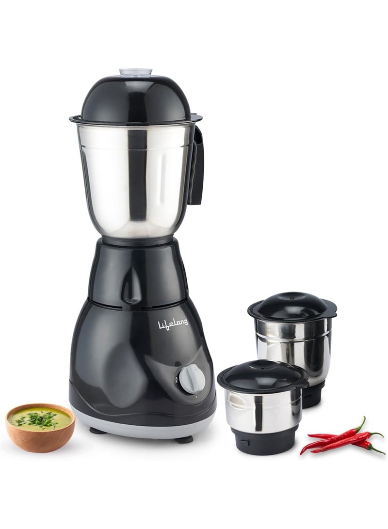Lifelong LLMG23 Power Pro 500-Watt Mixer Grinder with 3 Jars (Liquidizing, Wet Grinding and Chutney Jar), Stainless Steel blades, 1 Year Warranty (Black) - Image 1
