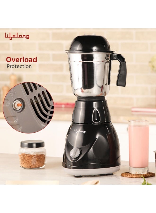 Lifelong LLMG23 Power Pro 500-Watt Mixer Grinder with 3 Jars (Liquidizing, Wet Grinding and Chutney Jar), Stainless Steel blades, 1 Year Warranty (Black) - Image 5
