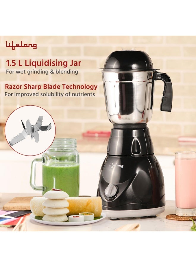 Lifelong LLMG23 Power Pro 500-Watt Mixer Grinder with 3 Jars (Liquidizing, Wet Grinding and Chutney Jar), Stainless Steel blades, 1 Year Warranty (Black) - Image 3