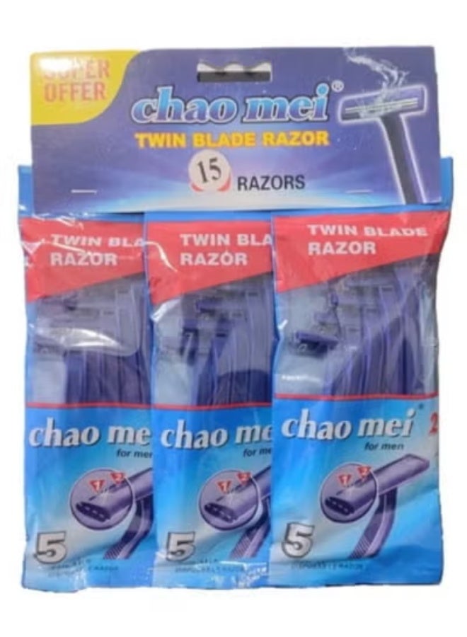 Set Of 3 Packs Chao Mei Twin Blade Razor For Men 15 Razors