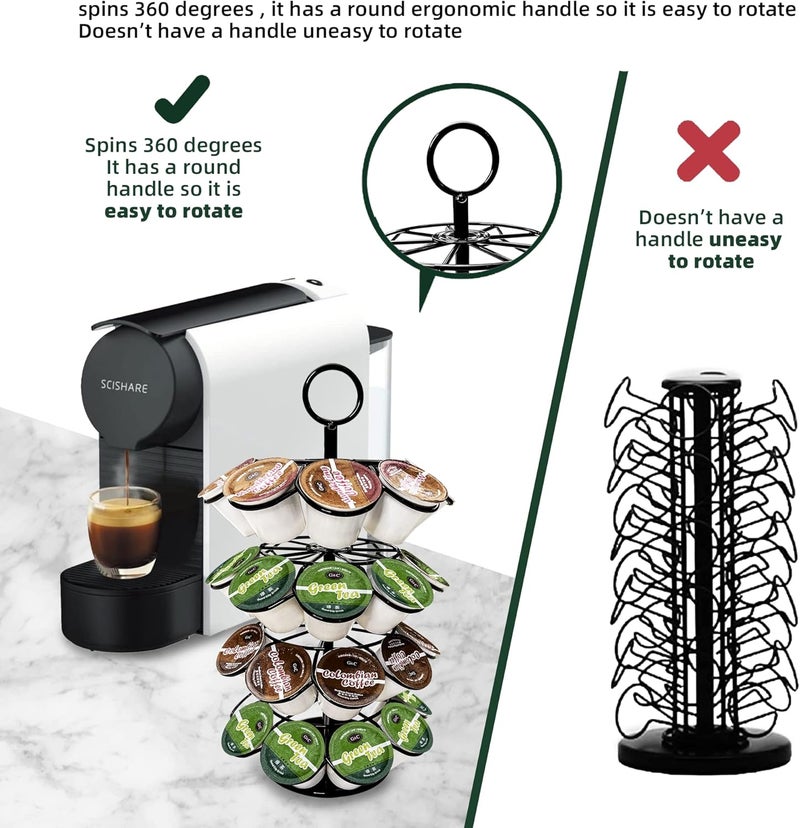 ROWISE K-Cup Pod Carousel Holder and Organizer for 36 Pods - Spins 360 Degrees, Detachable, Modern Metal Design in Black for Home and Office Counters - Image 3