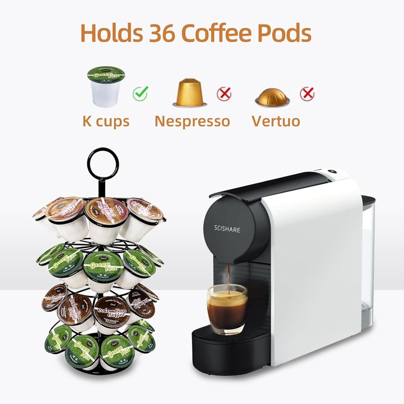 ROWISE K-Cup Pod Carousel Holder and Organizer for 36 Pods - Spins 360 Degrees, Detachable, Modern Metal Design in Black for Home and Office Counters - Image 5
