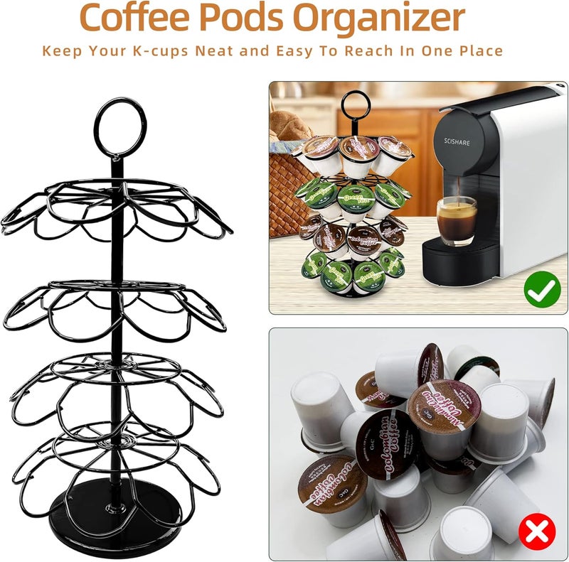ROWISE K-Cup Pod Carousel Holder and Organizer for 36 Pods - Spins 360 Degrees, Detachable, Modern Metal Design in Black for Home and Office Counters - Image 4