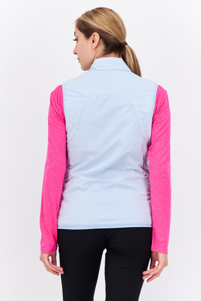 Lyle & Scott Women Mock Neck Brand Logo Vest Jackets, Light Blue - Image 3