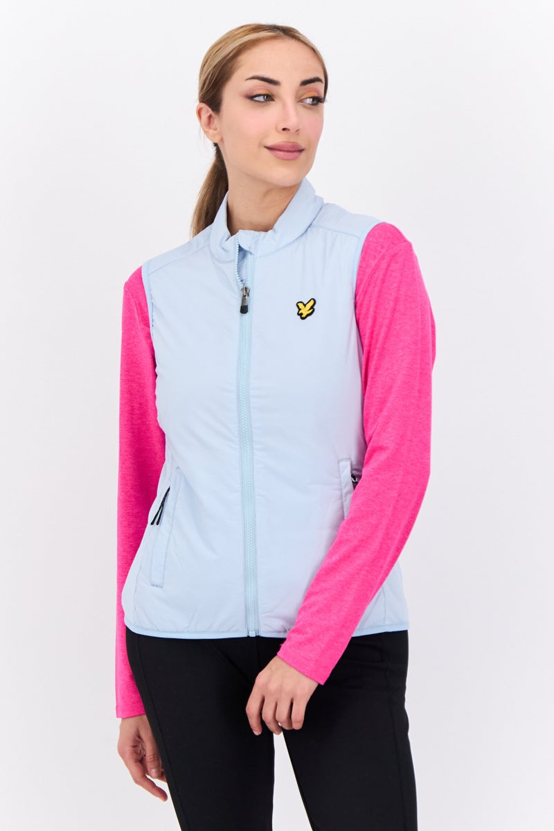 Lyle & Scott Women Mock Neck Brand Logo Vest Jackets, Light Blue - Image 1