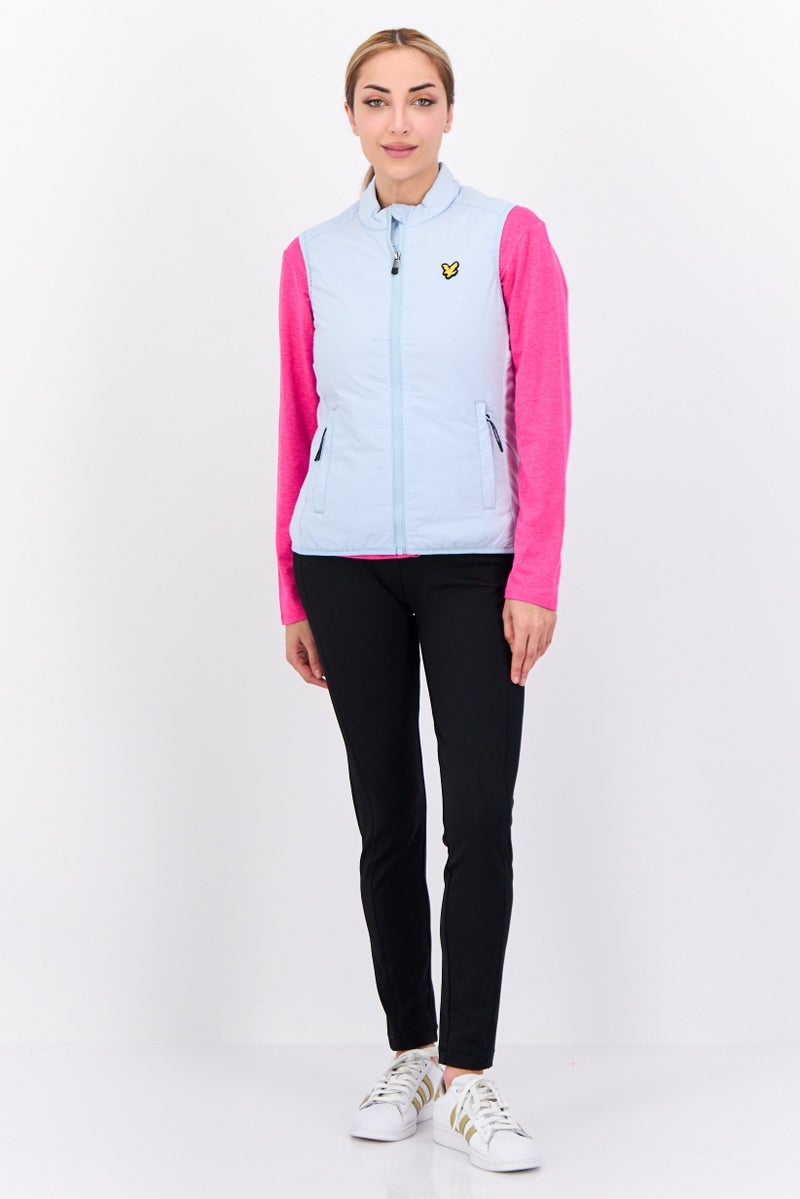Lyle & Scott Women Mock Neck Brand Logo Vest Jackets, Light Blue - Image 2