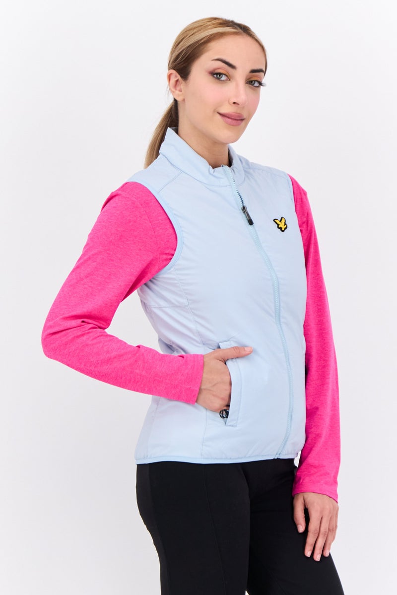 Lyle & Scott Women Mock Neck Brand Logo Vest Jackets, Light Blue - Image 4